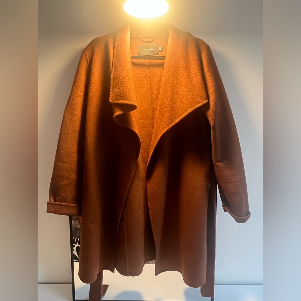 Tahari Camel Open Front Coat